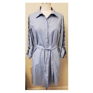 Calvin Klein Belted Shirtdress Size-M Blue 100% Cotton
